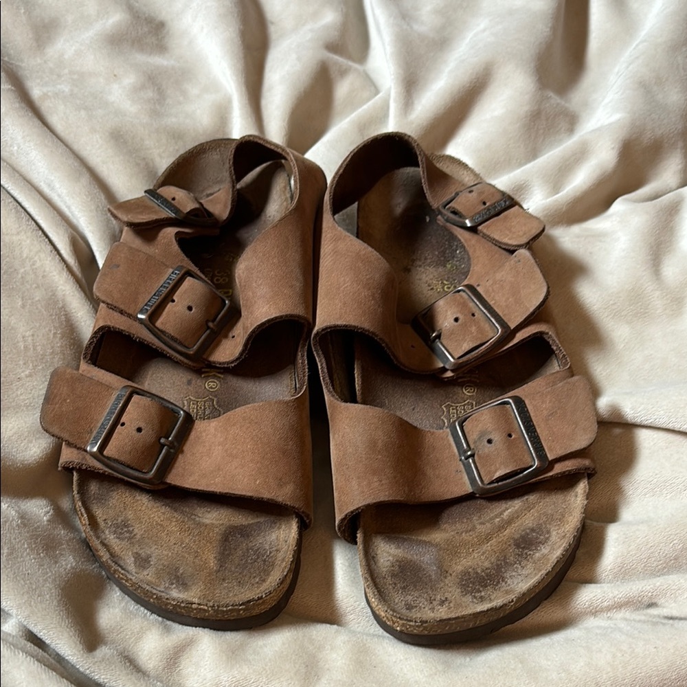 Birkenstock Tan Suede Buckle Sandals